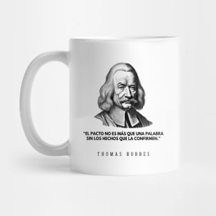 El pacto: cita del filósofo Thomas Hobbes y su retrato Mug